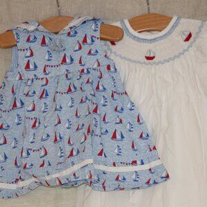 Sailing smocked dresses Little English (24 mo) and JoJo Maman Bebe (3-6 months)